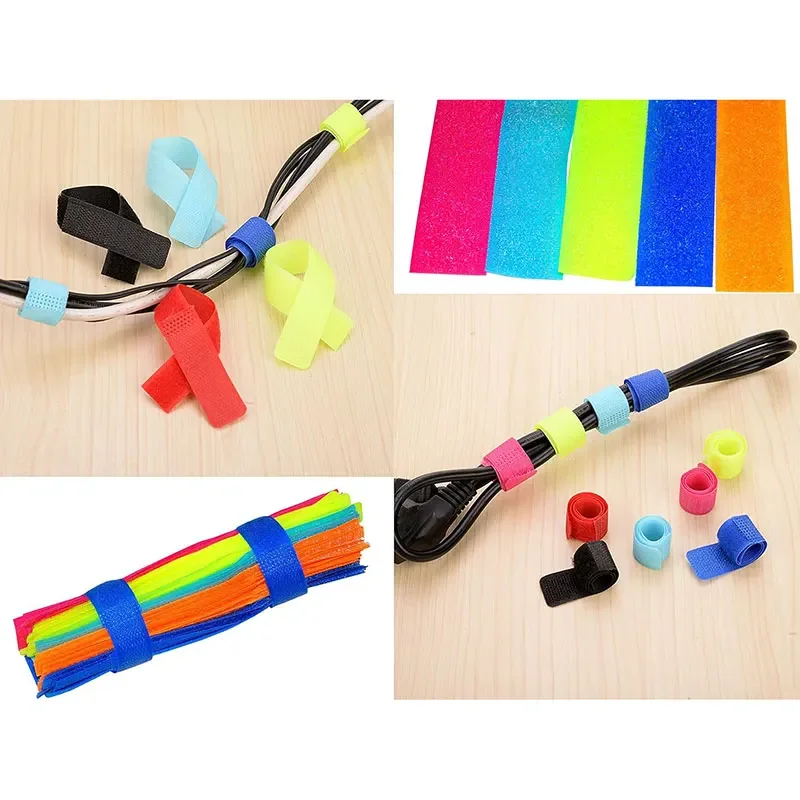 50PCS Reusable Cable Ties Hook and Loop Fastener Cable Tape Cord Tie Self-Adhesive Securing Straps Organizer Cable Management