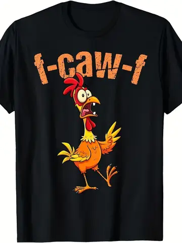 Mens Funny Chicken I-Caw-I Graphic T-Shirt Casual Short Sleeve Round Neck Tee with Cartoon Rooster Print Breathable All-Season Comfort Humorous Novelty Gift for Casual Attire Themed Part Same Style for Men and Women 2025-2026 Summer Short-sleeved