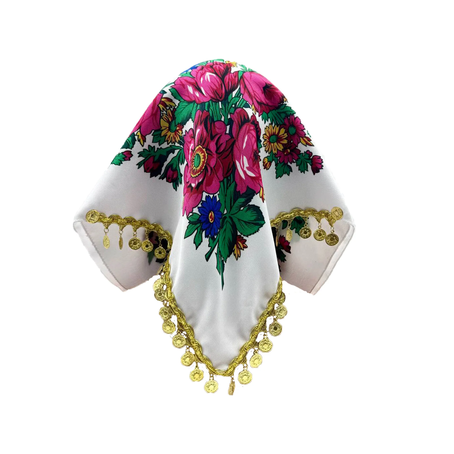 

Sparkling Golden Tassel Russian Square Scarf Women Luxury Floral Print Bnadana Pareo Lady Headband Scarves Female Head Wraps