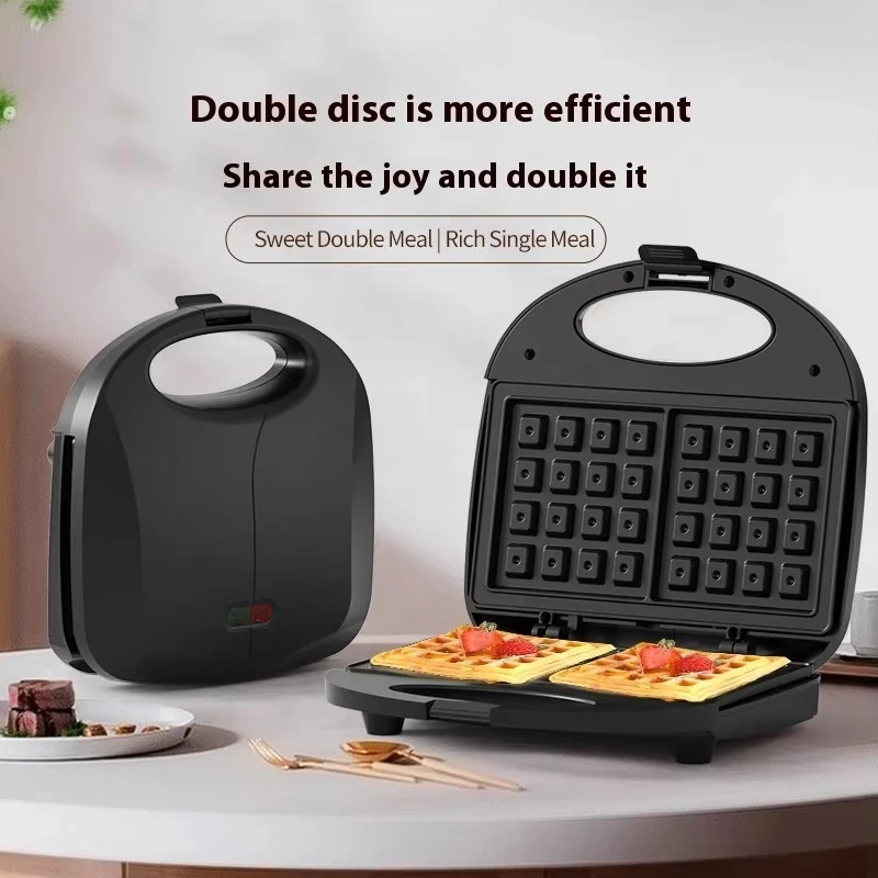 Compact automatic mini electric waffle maker, non-stick aluminum, easy to store, two-slice sandwich, waffle triangle, home hotel