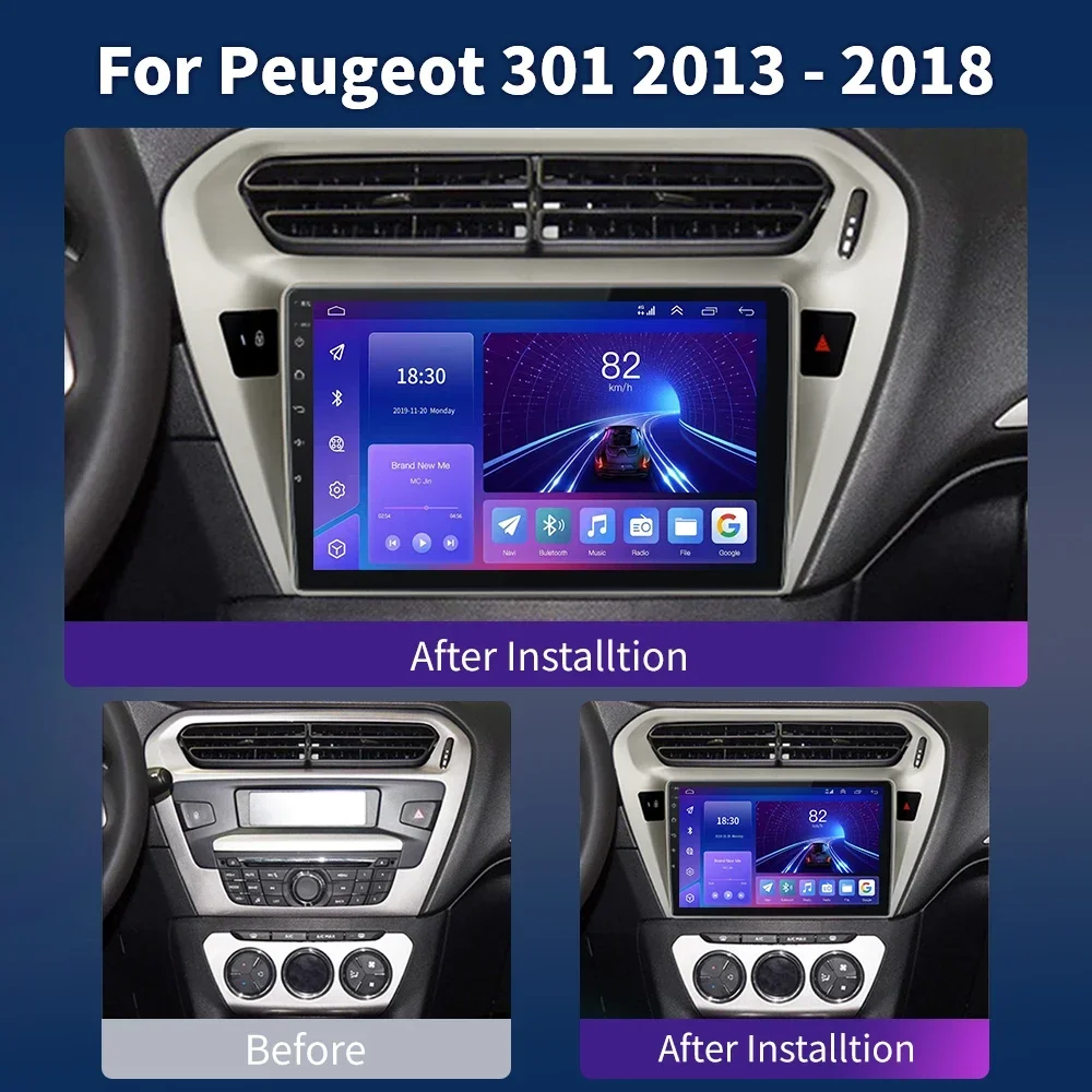 For Peugeot 301 2013 - 2018 Multimedia Car Radio CarPlay Android 13 Auto GPS Navigation 2din Stereo 8GB+128GB Car Video