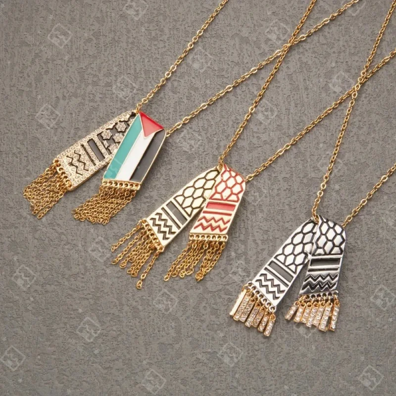 Exquisite Stainless Steel Palestinian Pendant Necklace Men Women Retro Ethnic Palestinian Scarf Shape Chain Necklace Jewelry