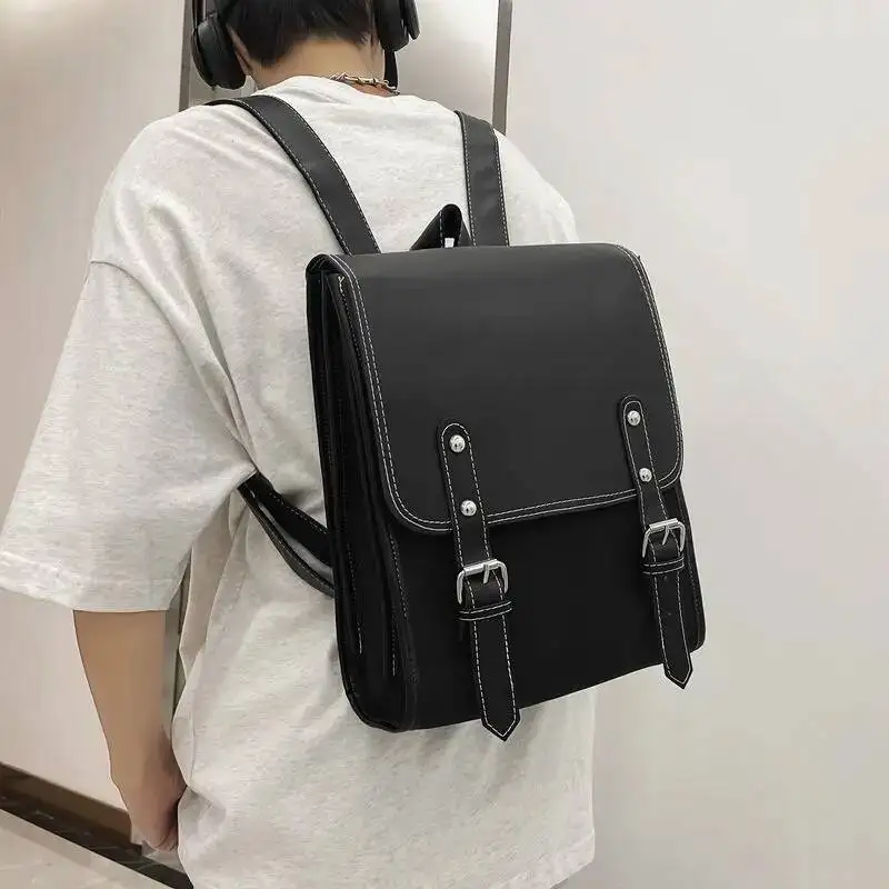 Design Fashion Vintage Schoolbags All Match Men Preppy Students Backpack Women Solid Pu Leather Backpacks Y2k Aesthetic