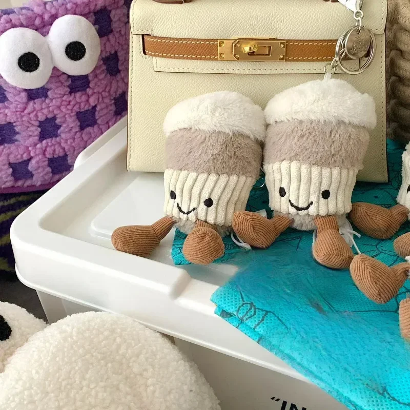 رائعتين ألعاب من نسيج مخملي المفاتيح فنجان القهوة دمية معلقة لطيف رفيق حقيبة دمية لينة محشوة الحيوان سلاسل المفاتيح لجميع الأعمار