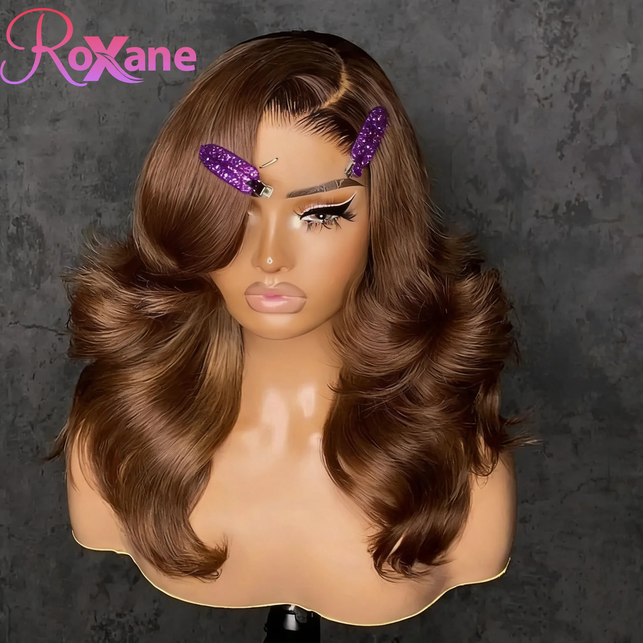 

Roxane Chocolate Brown Body Wave 13X4 Lace Front Wig Transparent 13x6 HD Lace Frontal Wigs Preplucked Colored Human Hair Wigs