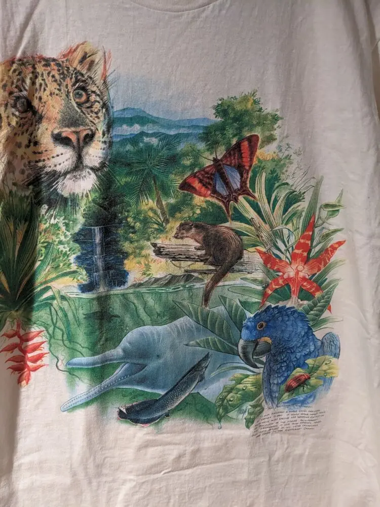 Vintage 90s Tropical Rainforest Animal Nature Wildlife White X-Large T-Shirt