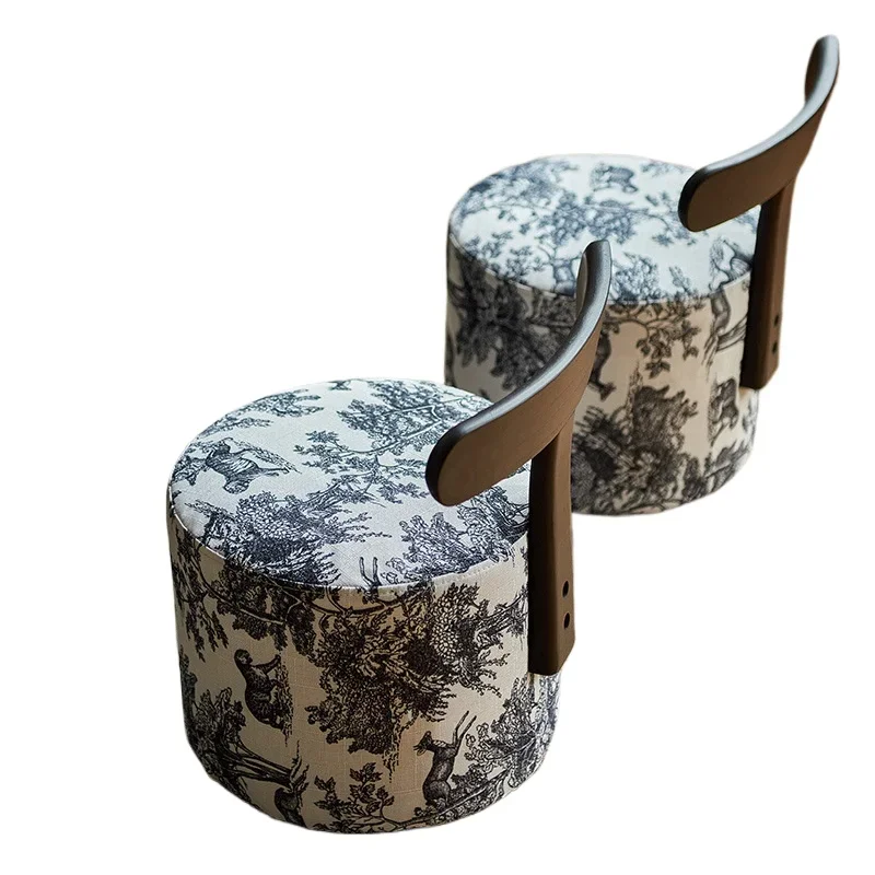 

Universal wheel household shoe changing stool children's backrest chair living room round stool