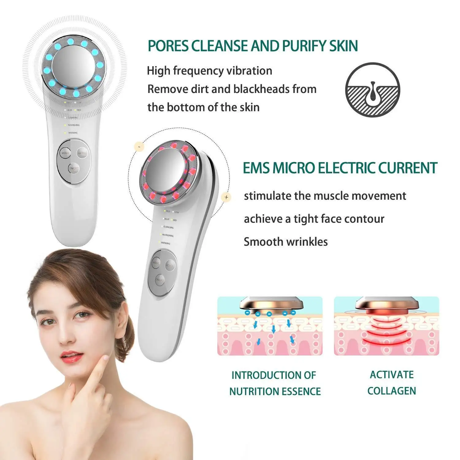 EMS Microcurrent Facial Massager V-Shape Roller Skin Tightening Device Double Chin Reducer & Face Lifting Beauty Tool