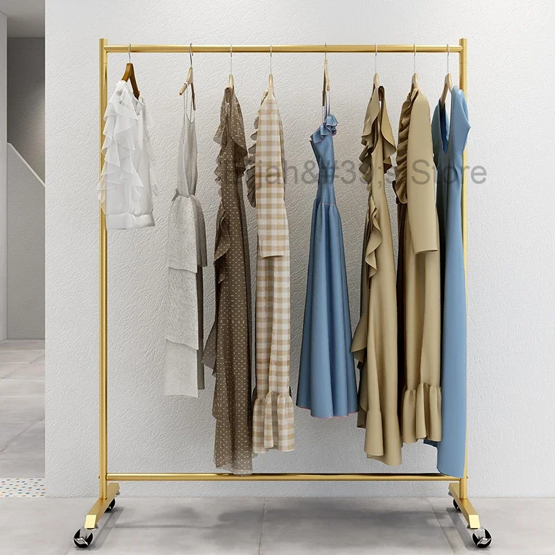 

Clothes Storage Rod Stand Wheels Mobile Folding Clothes Drying Hangers Rail Golden Balcony Colgador De Ropa Bedroom Furniture