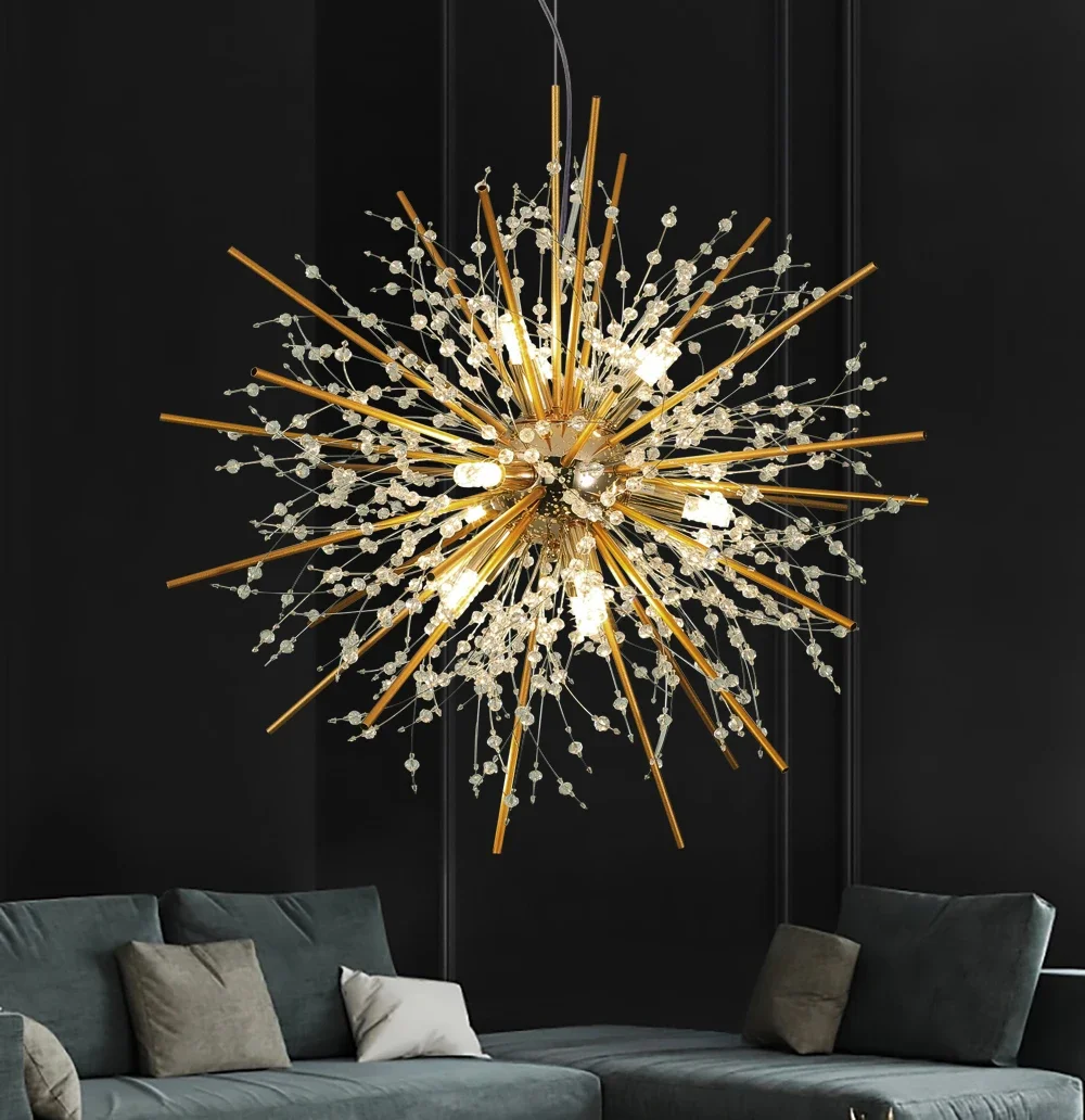 modern crystal chandelier fireworks semi paperback suspenso luminaria de teto dandelion lustre quarto foyer foyer e 01