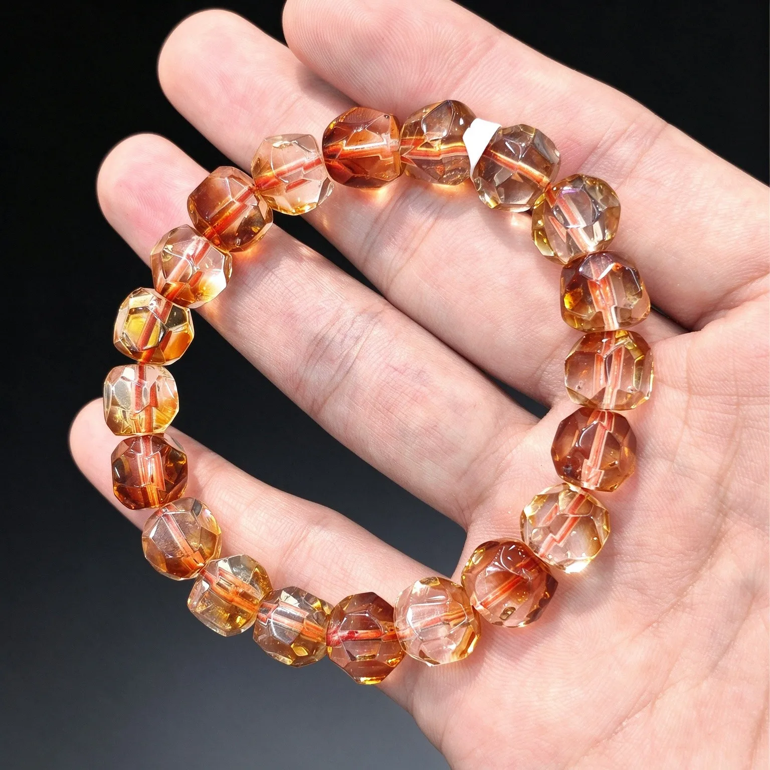 Faceted Golden Quartz Stretch Bracelet Clear Yellow Gemstone Bead Wristlet Aesthetic Sparkle Bangle Birthday Present Gift