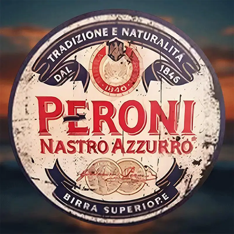 Vintage Peroni Nastro Azzurro 20.32cm Round Aluminum Wall Art - Rustic Beer Sign for Bar, Cafe, Club, Dorm & Home Decor - Durabl view 3