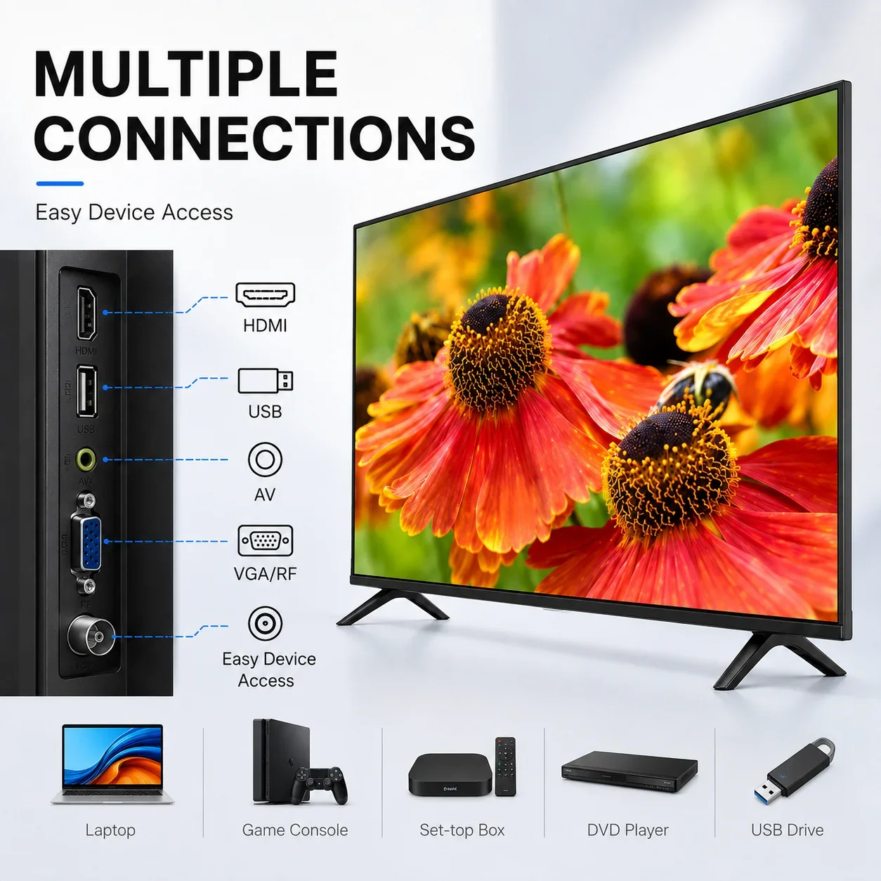 32 Inch Android Smart TV Full HD 1080P LED LCD Television WiFi Google Play Streaming Apps Multi Language Home Hotel