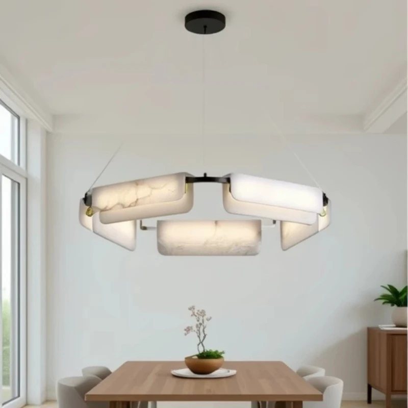 Spanish All Copper Natural Marble Pendant Light Living Room Dining Table Kitchen Bedroom Bar Counter Advanced Ambient Lighting