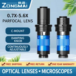 ZONGMAI-Microscopio de vídeo Industrial tipo C, lente de Zoom óptico, interfaz de 15-700X, aumento ajustable, FOCAL, 0,7x-5,6x