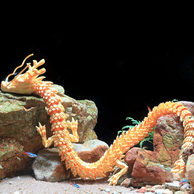 3D Printed Conjoined Dragon Ornaments, Movable Cartoon, Creative Dragon Plants, rockery, Fish Tank Landscaping Decoration, 30cm
