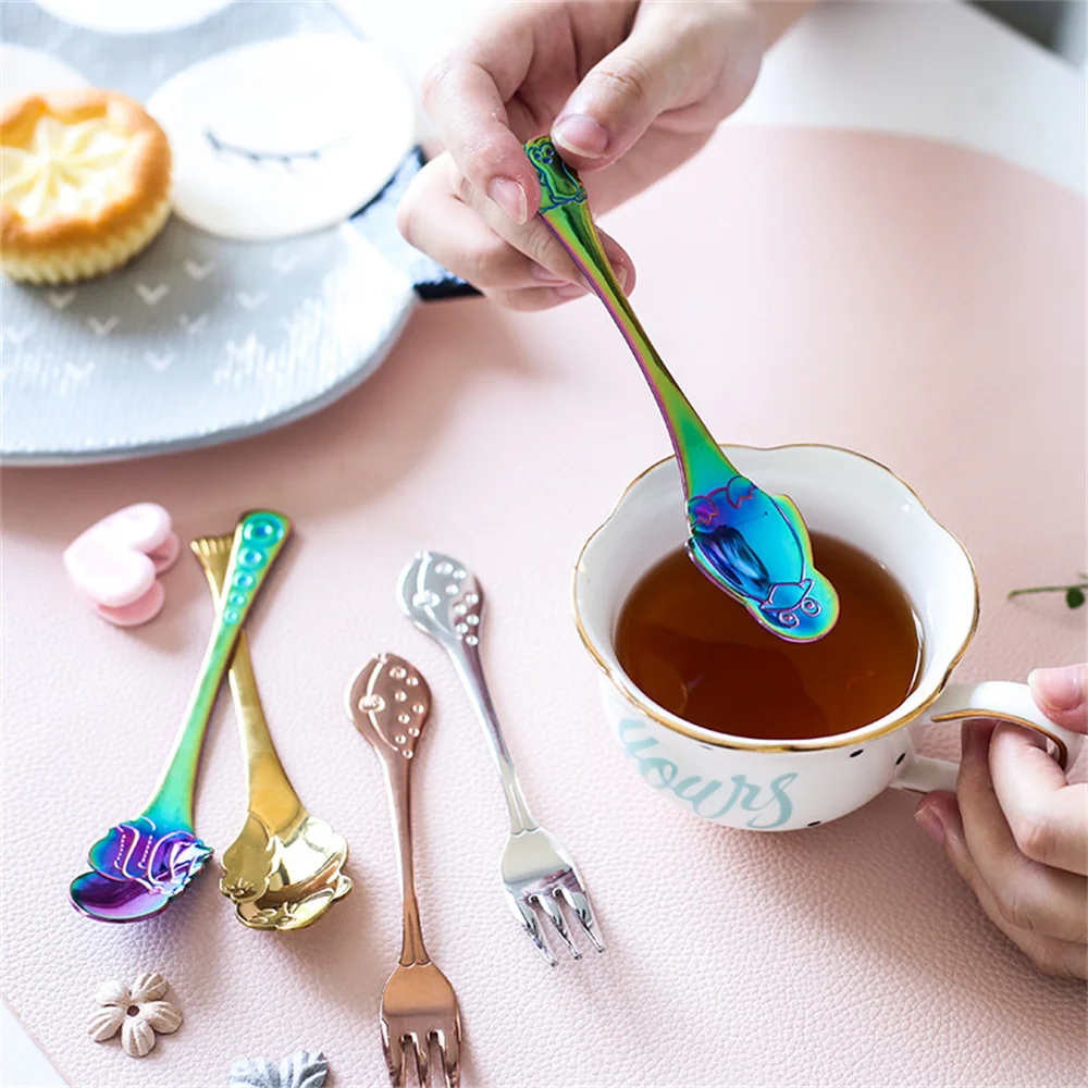 Children Spoon High Quality Beautiful 304 Stainless Steel Creative Tableware Coffee Spoon Nordic Style Mirror Light Cartoon image 2