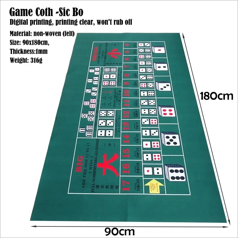 

180x90cm Sic Bo Dice Game Tablecloth Non-woven Fabric Portable Non Fading Foldable Tablecloth Casino Entertainment Accessories