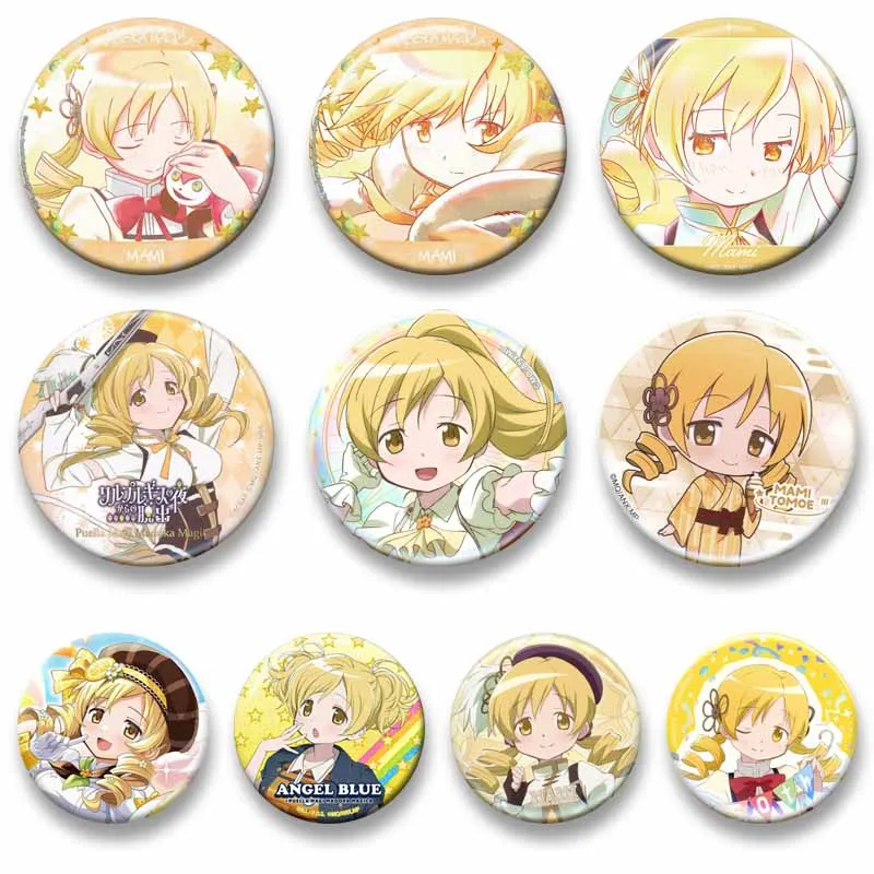 Cute Anime Puella Magi Tomoe Mami Brooch for Backpack Accessories Handmade Round Enamel Pins Cartoon Role Playing Badge Jewelry
