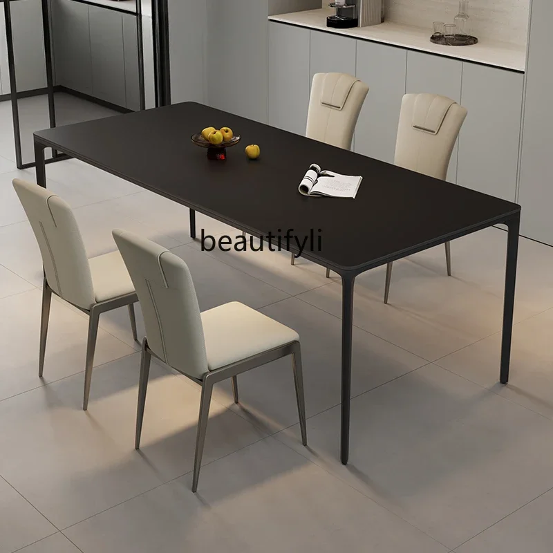 

XXQRock slab dining table and chairs new minimalist style Italian light luxury small apartment rectangular dining table