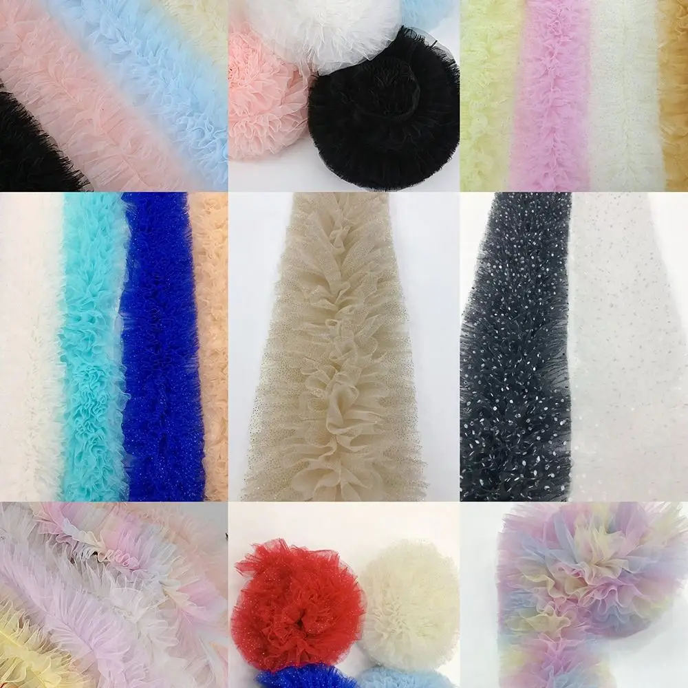 Wedding Craft 1 Yard Mesh Lace Accessories Multicolor Puffy Texture Lace Trim 12cm Wide Mesh Material Hat Decoration