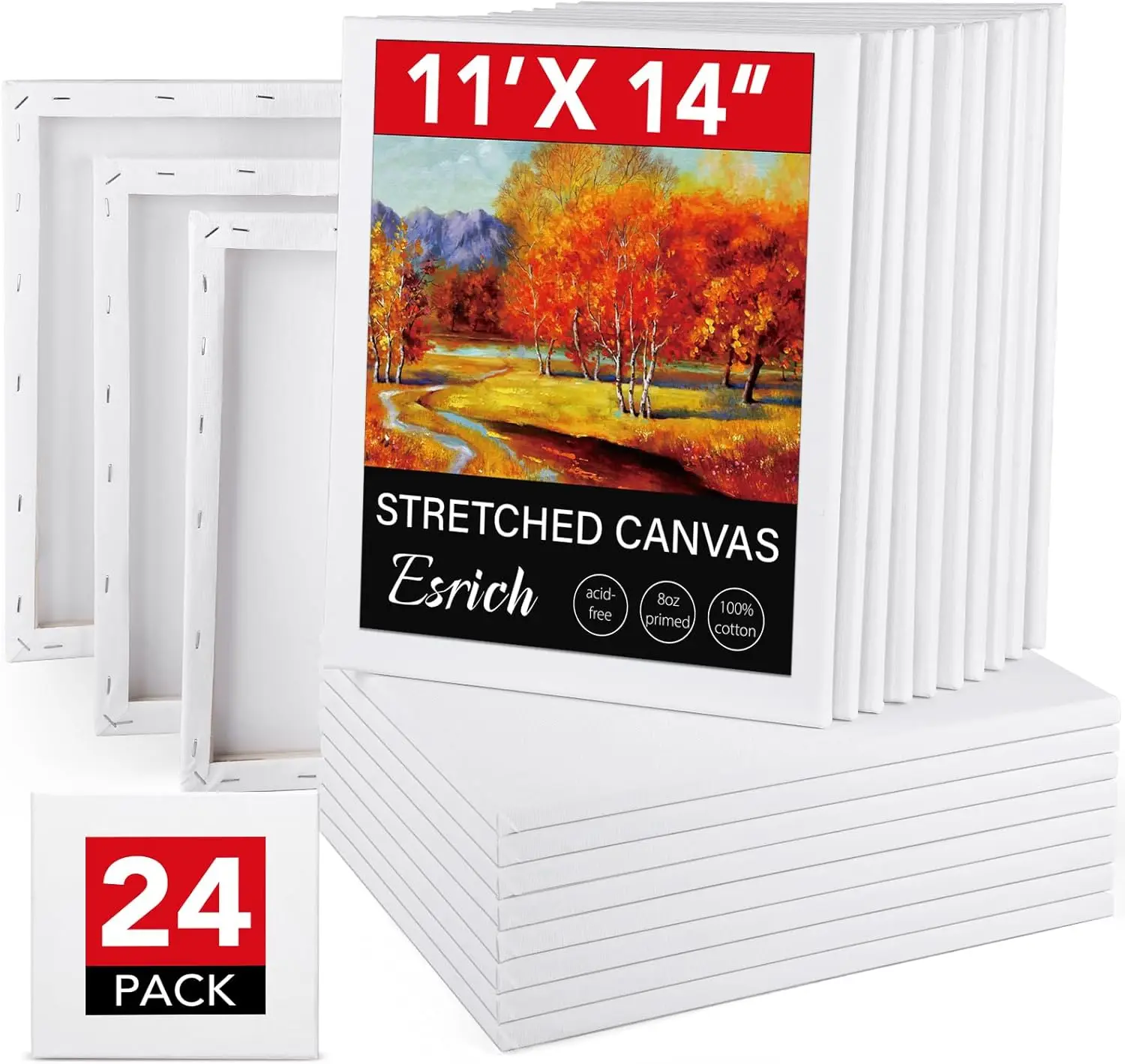 

24 Pack 11x14 Blank Canvases for Painting, Cotton Canvas for Acrylic Oil Watercolor, Stretched on Wood Frame