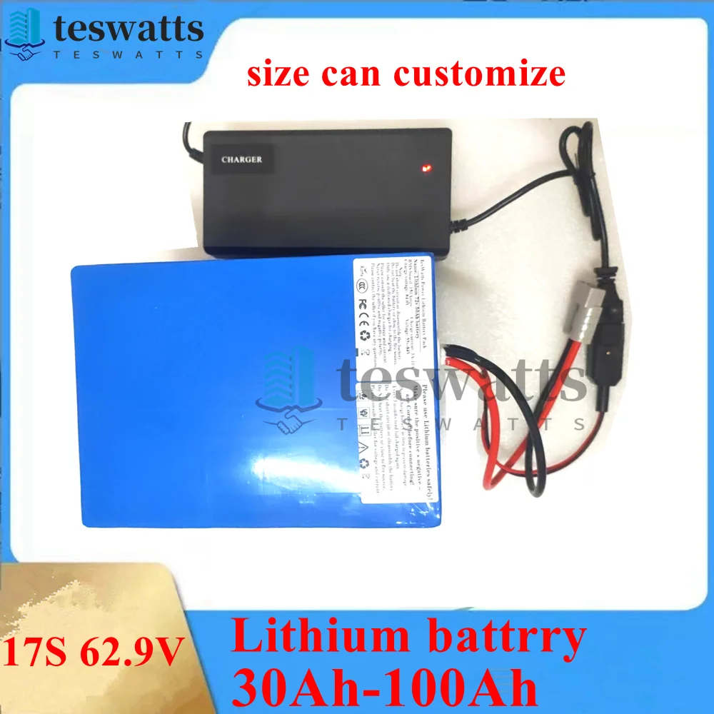 60v 80ah 40Ah 62.9V 100Ah li-ion battery BMS 17S 30Ah 62.9V 50Ah 60Ah lithium for 3000w scooter bicycle motorcycle + charger