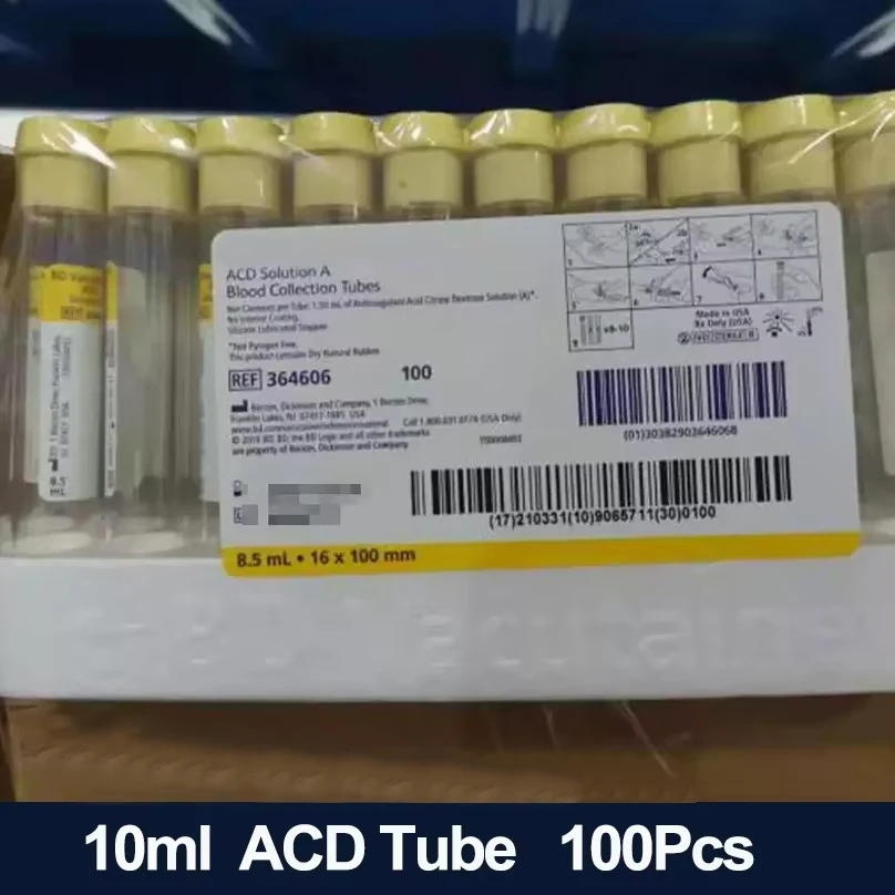 Disposable 10ml Vacuum Collection Tube Lab Sampling Collecting Tube Yellow Cap ACD Tube，glass Tube，100Pcs/Pack