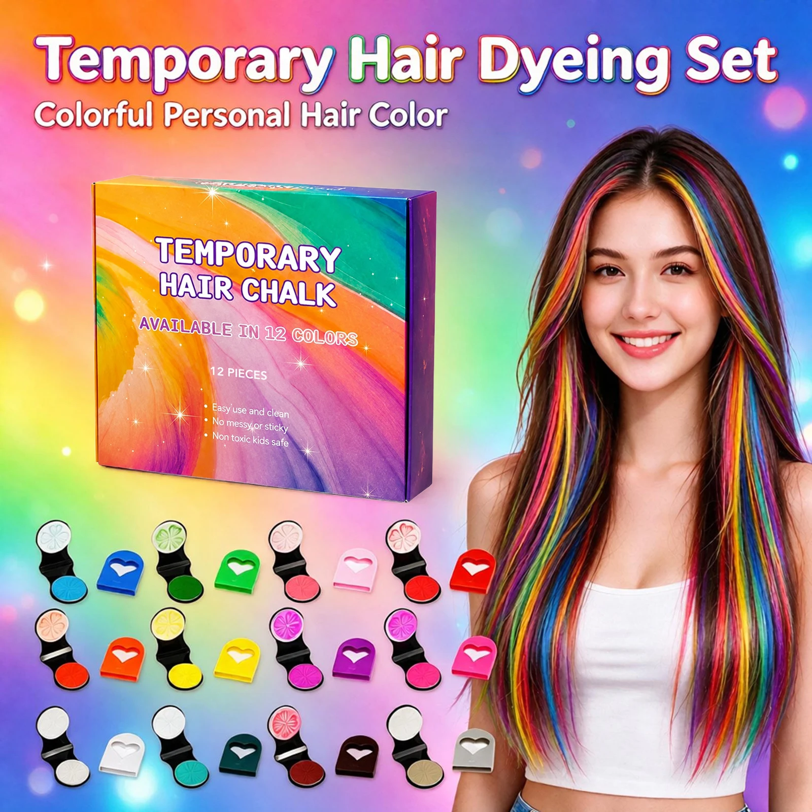 12 Colors Temporary Hair Dye Kit Party Cosplay Halloween Hair Dye Kit Fashionable Hairstyles DIY Cosplay for Daily Party Use