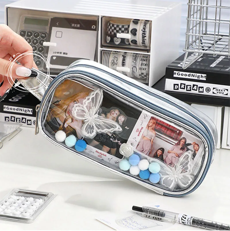 PVC Clear Pencil Case Transparent Pencil Box Kawaii Stationery Pen Bag Estuche Piornik Astuccio Scuola Portable School Supplies