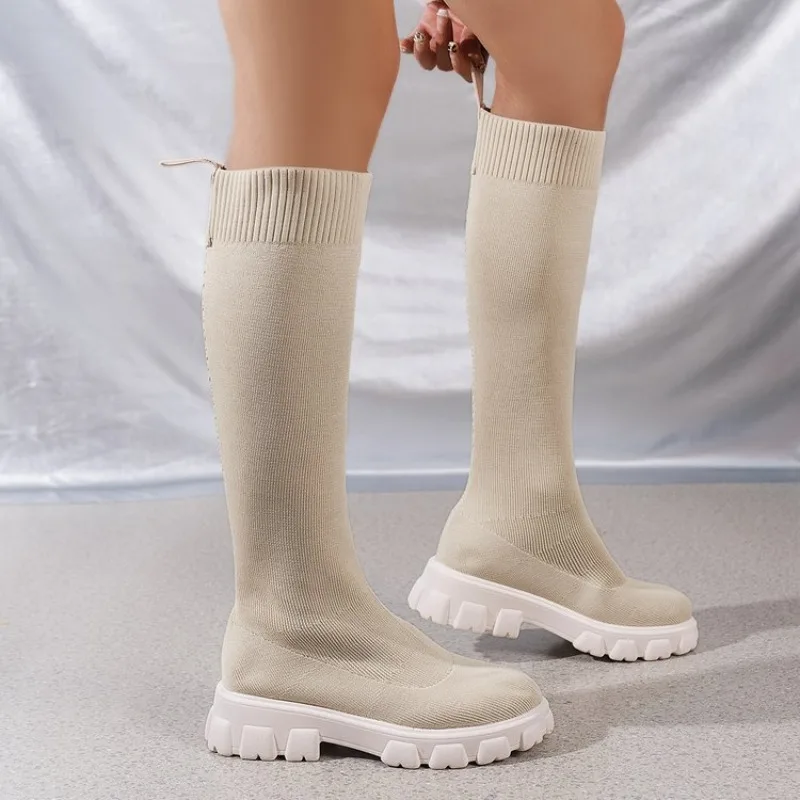 

2026 Women's Autumn/Winter New Brand Fashion Women's Boots Mid Sleeve Elastic Socks Boots Thick Sole Boots
