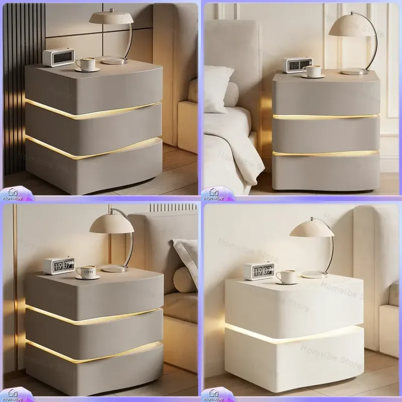 3 Drawer LED Bedside Table with Light Strip Modern Nightstand for Bedroom Large Storage Furniture Minimalist Home Decor