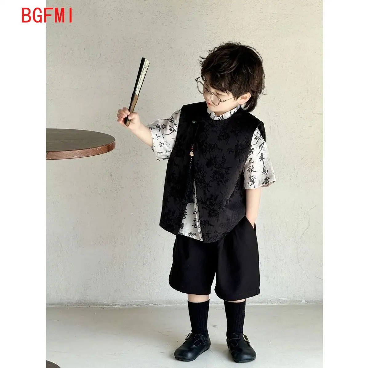 Boys\' Sets Vest +Button Shirt +Shorts 3 Pieces Summer Suits Chinese Traditional Clothing 2024 Fashion Handsome Children\'s Set