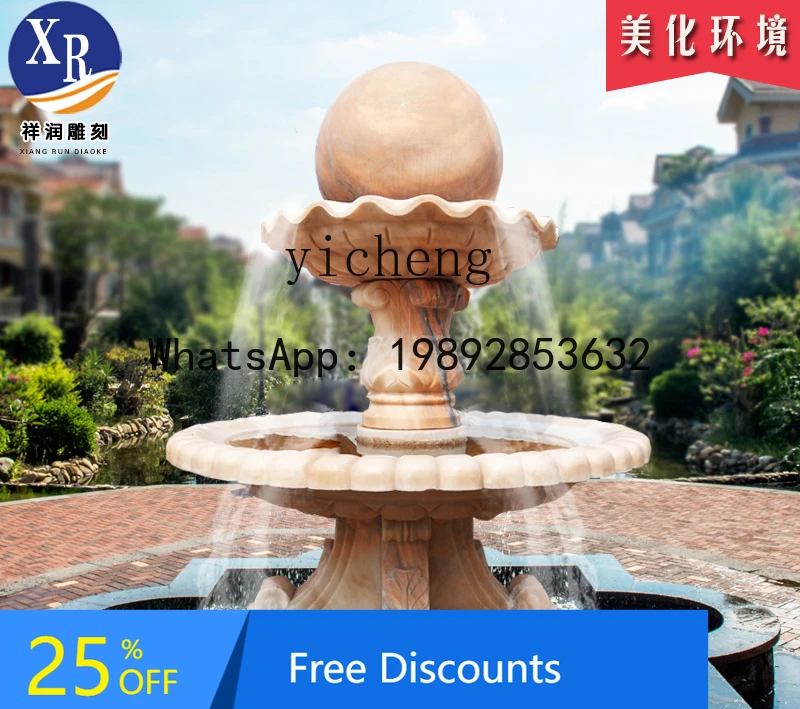 

X1stone fountain outdoor courtyard marble European feng shui ball flowing water landscape ornament fairy garden