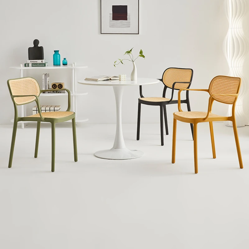 

Simple rattan woven plastic chairs with backrest and armrests for household dining tables and chairs