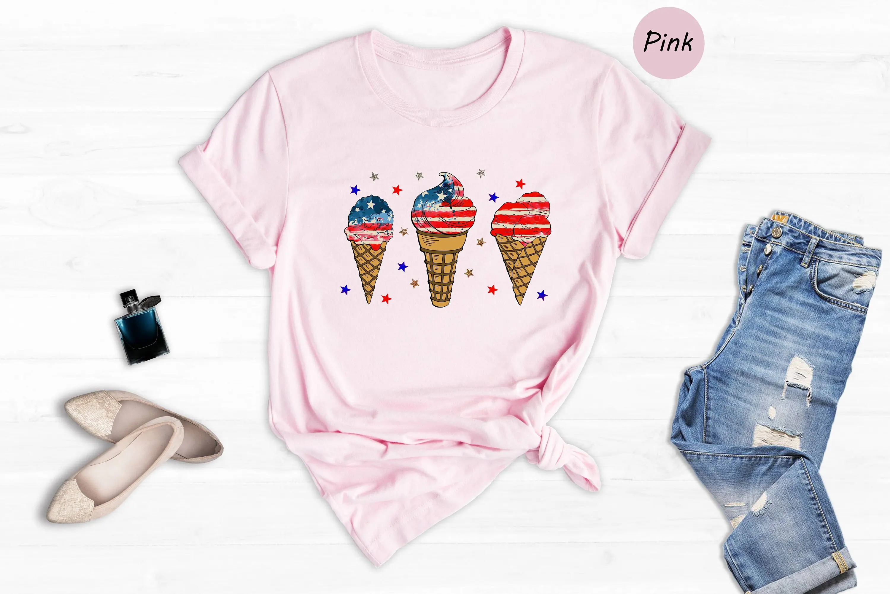 America Ice Cream T Shirt 4Th Of July Usa Fourth American Merica Patriotic