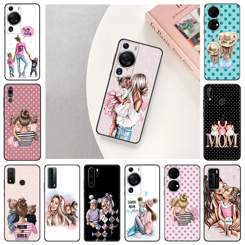 Black Soft Phone Case for Huawei P40 P30 P20 Lite P_Smart Z Baby Girl Super Mom Boy Moto G30 G31 One Fusion Edge 20 30 Pro Cover