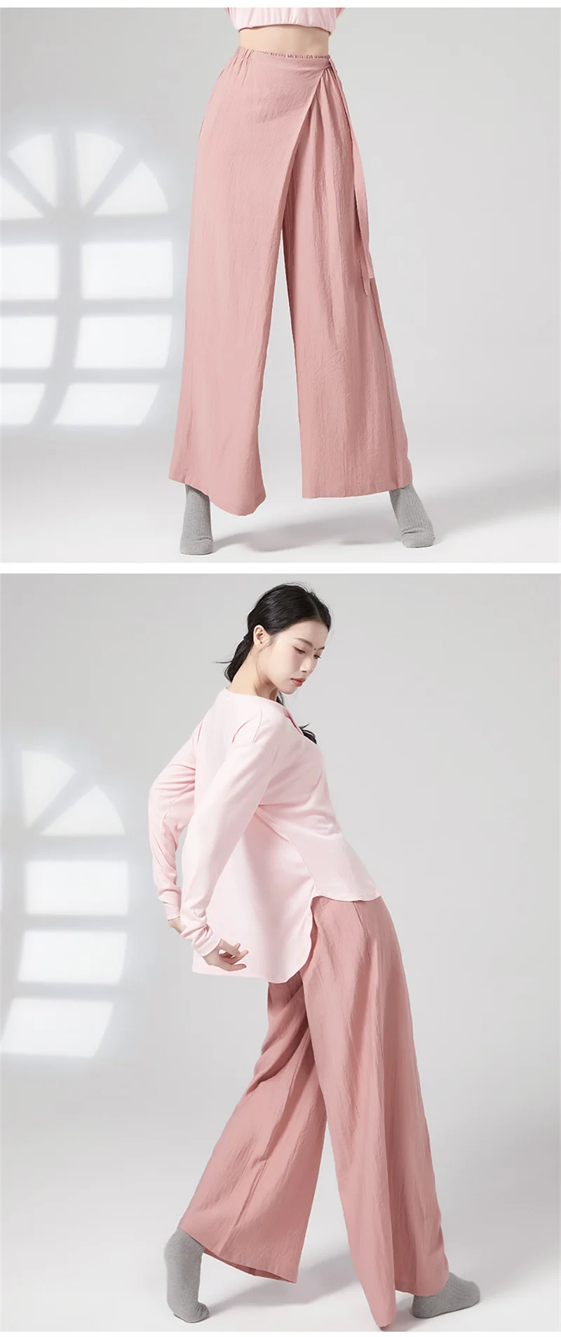 Damen-Tanzhose aus Viskose mit weitem Bein, atmungsaktive, fließende Übungshose mit Taillenband, bequeme, lockere, lässige, moderne Tanzhose – Detail 6