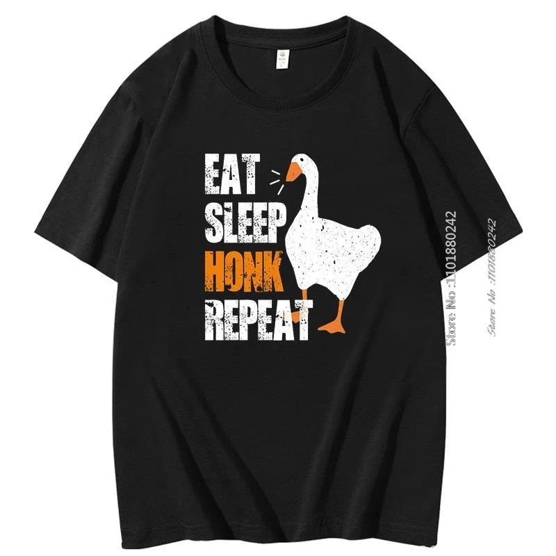 Goose Game Eat Sleep Honk Repeat Funny Graphic T Shirts Summer Cotton Short Sleeve T-Shirt Harajuku Streetwear Men's Clothing