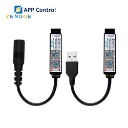 Mini RGB Bluetooth LED Controller Music LED Light Strip Controller for RGB Tape Lights Smart APP Control DC 5V 12V 24V