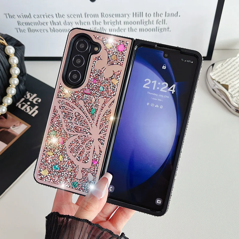 Bling Diamond Butterfly Crystal Bracelet Case For Samsung Galaxy Z Fold 6 Fold 5 Fold 4 3 Glitter Rhinestone Protective Cover - Image 4