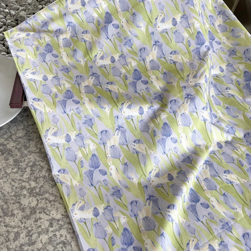 Tulip Printed Fragmented Flowers Pure Cotton Fabric for Dress Designer Diy Sewing Material By The Meter Wholesale Cloth