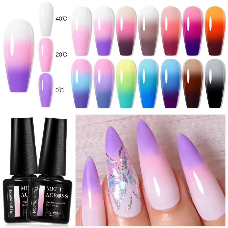 MEET ACROSS 7ml Thermal Gel Nail Polish 3 Colors Changing Soak Off Gel Winter Color Semi Permanant For Manicure Nail Art Varnish