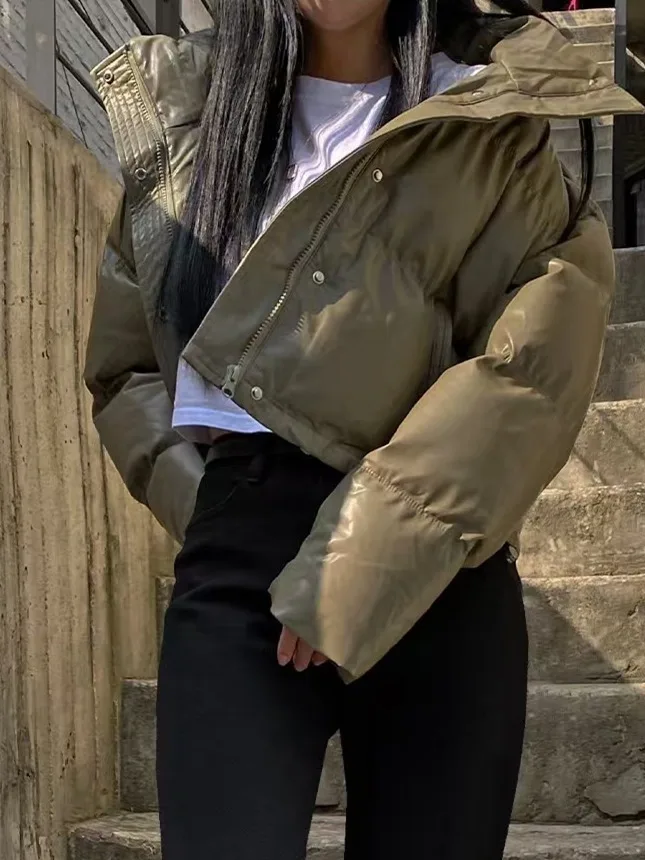 

Зимний новый ретро-дизайн Sli из искусственной кожи или Thiened Bread Sle, женский хлопковый джем с воротником-стойкой, длинная застежка-молния...