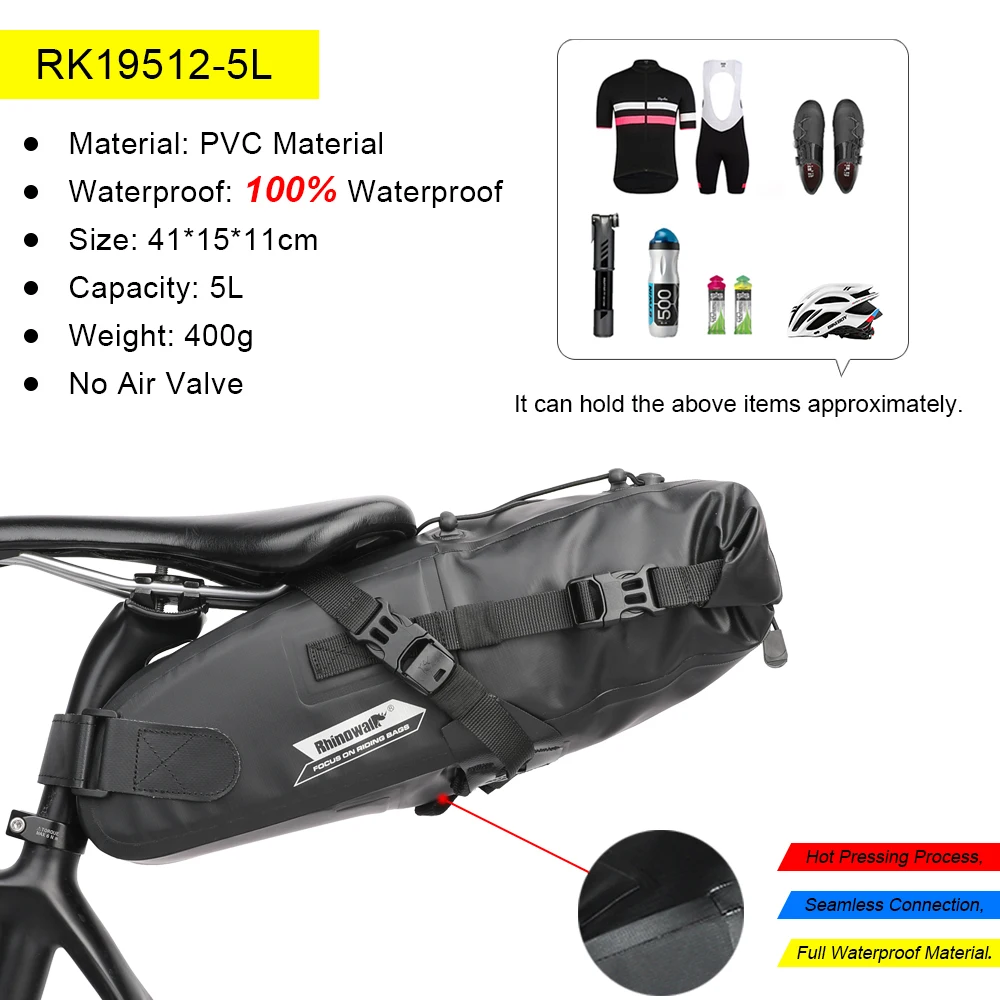 Rhino walk Fahrrad tasche 5l-13l voll wasserdichtes Rennrad Mountainbike Fahrrad Gepäckträger Tasche Gepäck tasche Fahrrads attel Zubehör