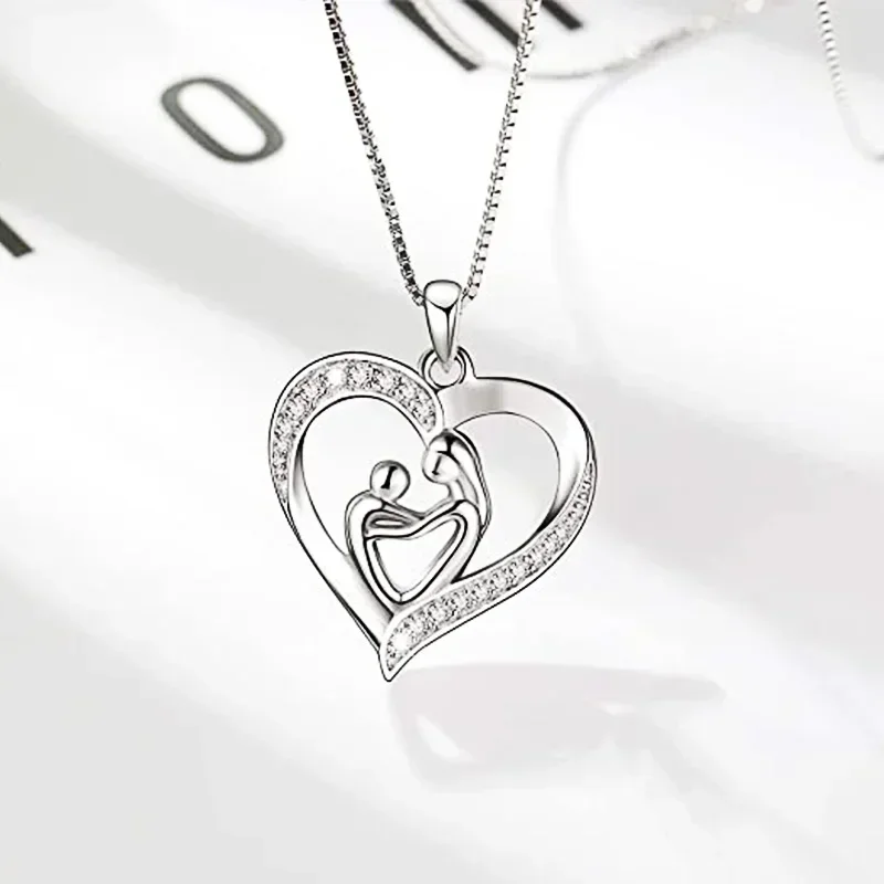 2024 Creative Mother and Child Embrace Love Necklace for Mom Aesthetic Mother's Day Gift Fashion Women's Jewelry with CZ Stone