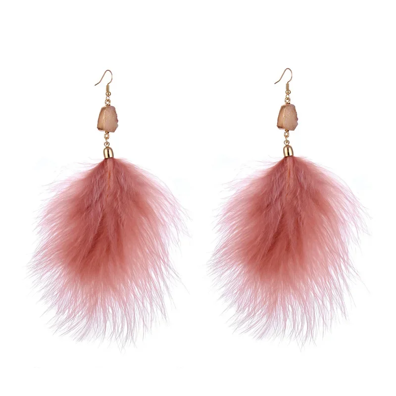 2023 New Long Crystal Tassel Dangle Drop Earrings Jewelry for Women Bohemian Genuine Feather Plush Earrings Wedding Jewelry