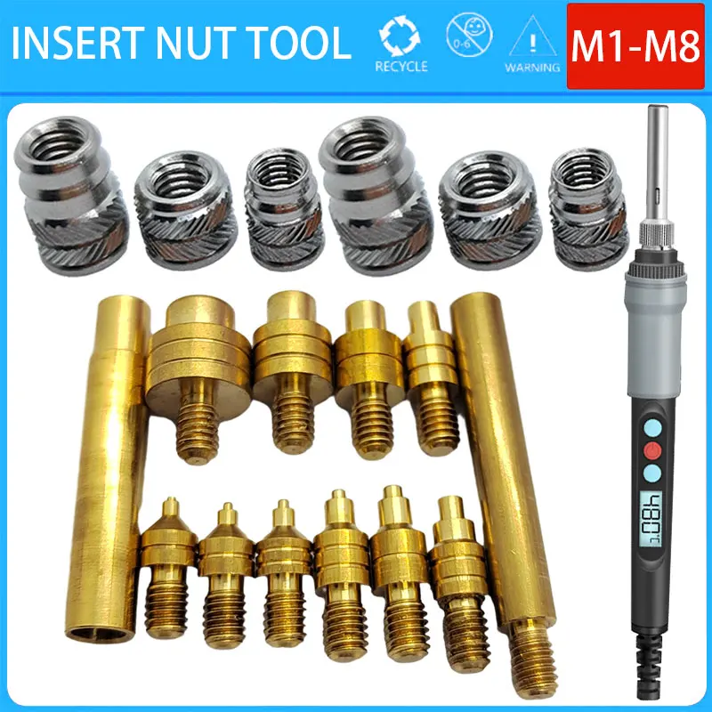 M1 M1.4 M1.6 M2 M3 M4 M5 M6 M8 Heat Set Threaded Insert Tool and Stainless Steel Nut for 3D Printer Soldering Iron Tip Insertion