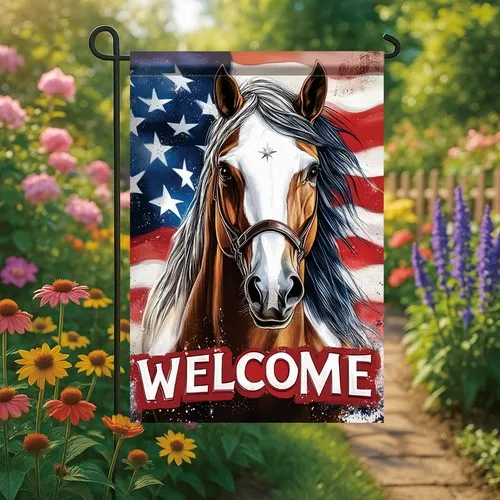 Saoplasa Spring Summer Garden Flag 12x18 Inch Patriotic Horse patriotic horse YYZ