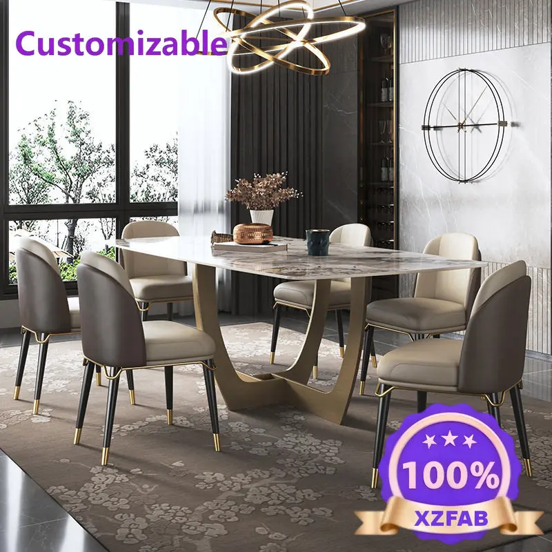 Factory Direct 2026 Light luxury style bright rock slab dining table rectangular small apartment Pandora creative dining table v
